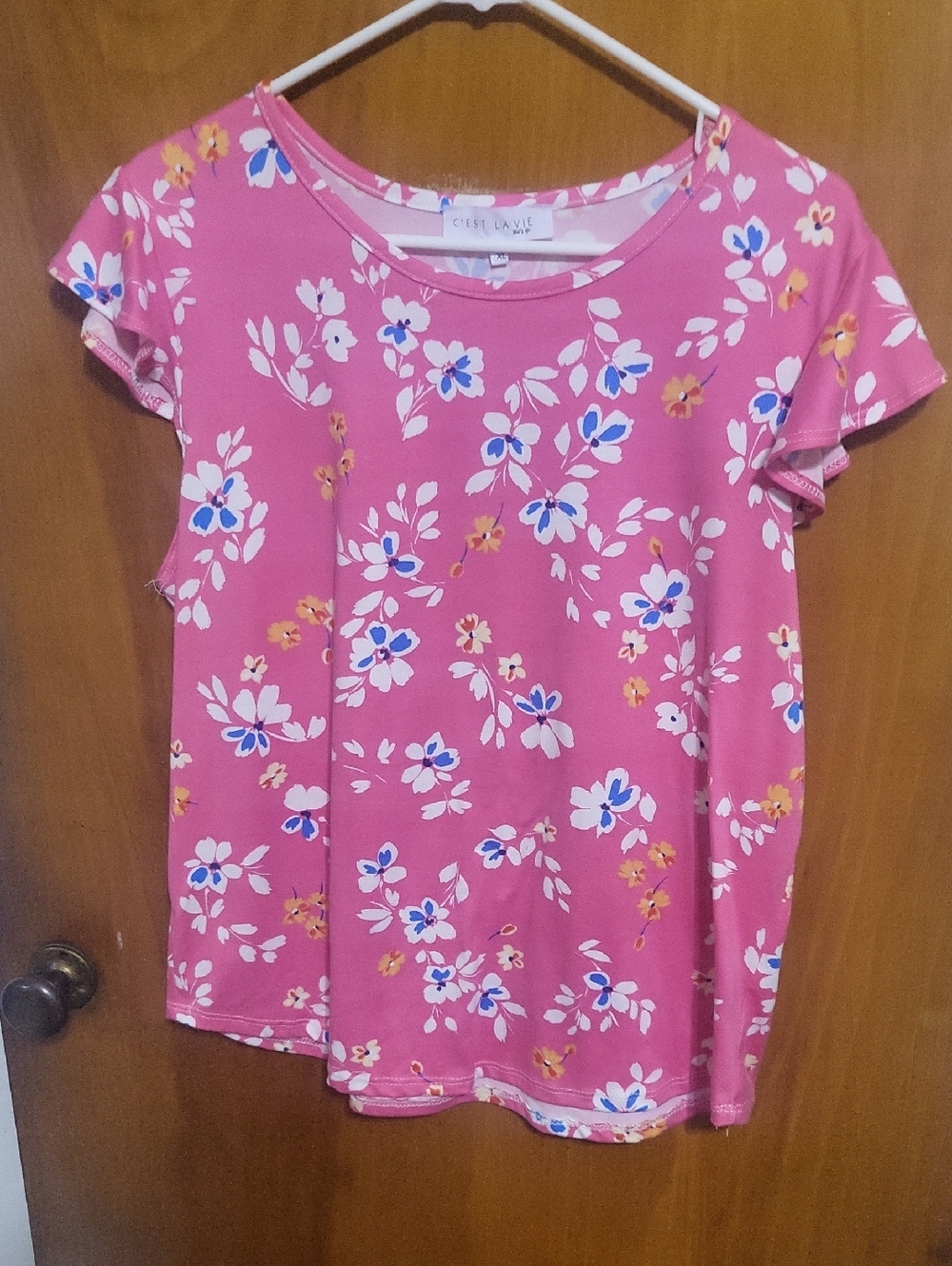 Pink Floral Short Sleeve Women's Top